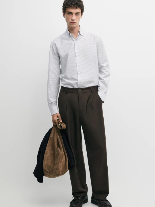 Zdjęcie produktu Bawełniana Koszula Oxford Regular Fit W Paski - Niebieski - Massimo Dutti - Male