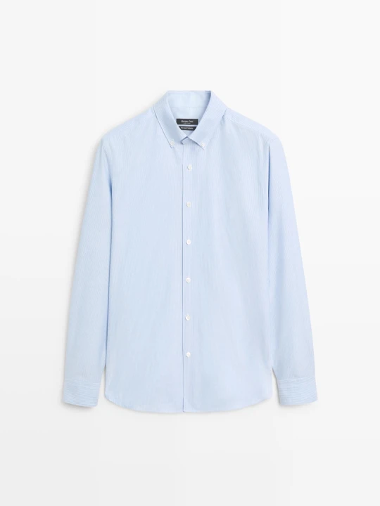 Zdjęcie produktu Bawełniana Koszula Regular Fit W Paski - Błękit Królewski - Massimo Dutti - Male