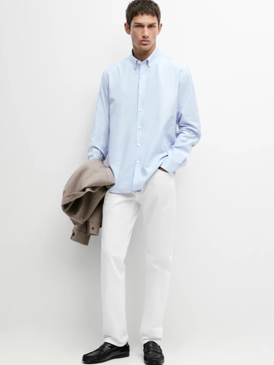 Zdjęcie produktu Bawełniana Koszula Regular Fit W Paski - Błękit Królewski - Massimo Dutti - Male