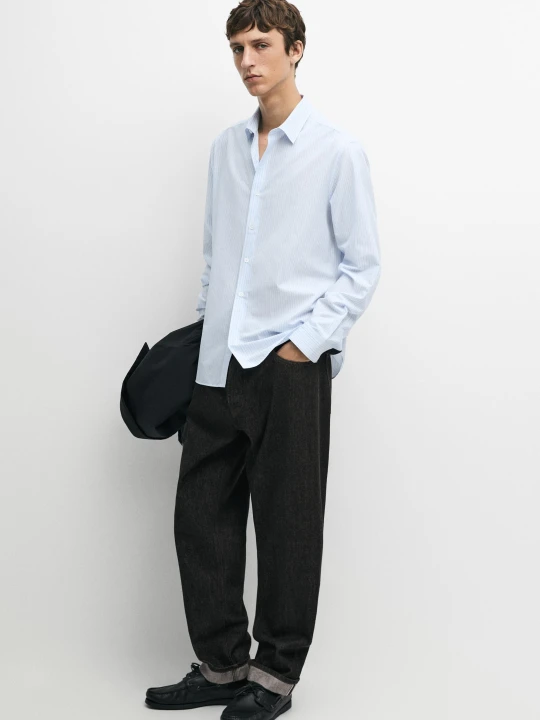 Zdjęcie produktu Bawełniana Koszula Regular Fit W Paski - Błękitny - Massimo Dutti - Male