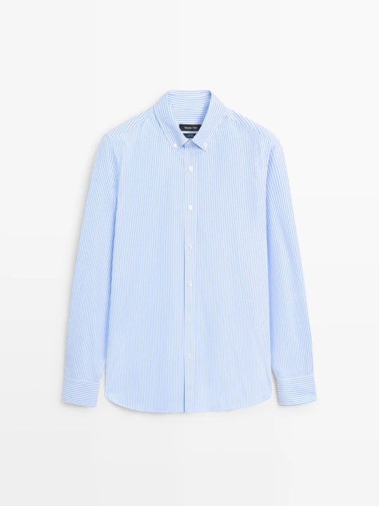 Zdjęcie produktu Bawełniana Koszula Regular Fit W Paski - Błękitny - Massimo Dutti - Male