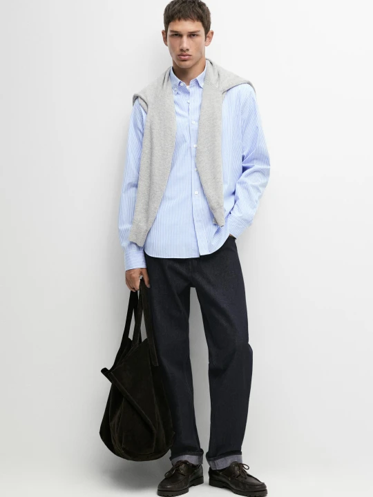 Zdjęcie produktu Bawełniana Koszula Regular Fit W Paski - Błękitny - Massimo Dutti - Male