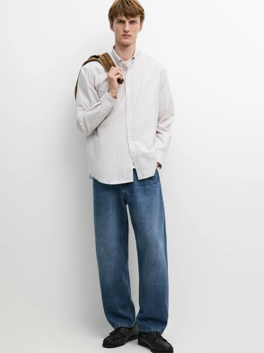 Zdjęcie produktu Bawełniana Koszula Regular Fit W Paski - Brązowy - Massimo Dutti - Male