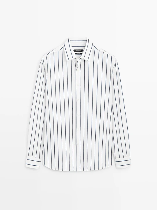 Zdjęcie produktu Bawełniana Koszula Relaxed Fit W Paski - Biały - Massimo Dutti - Male