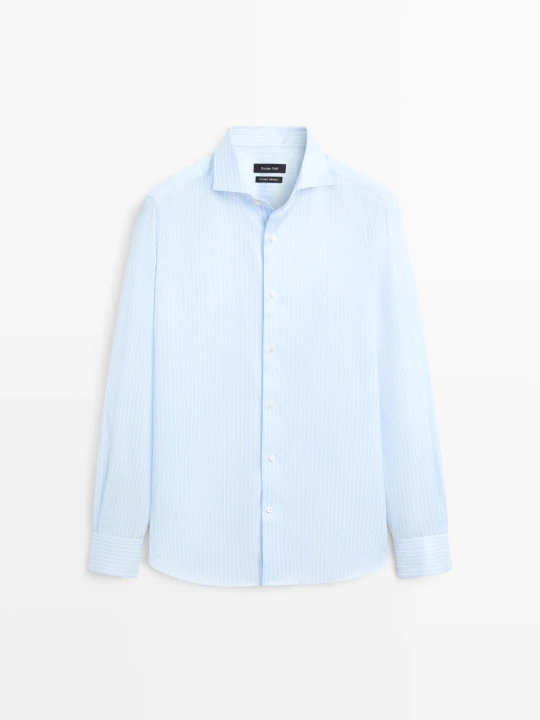 Zdjęcie produktu Bawełniana Koszula Slim Fit W Paski - Błękitny - Massimo Dutti - Male