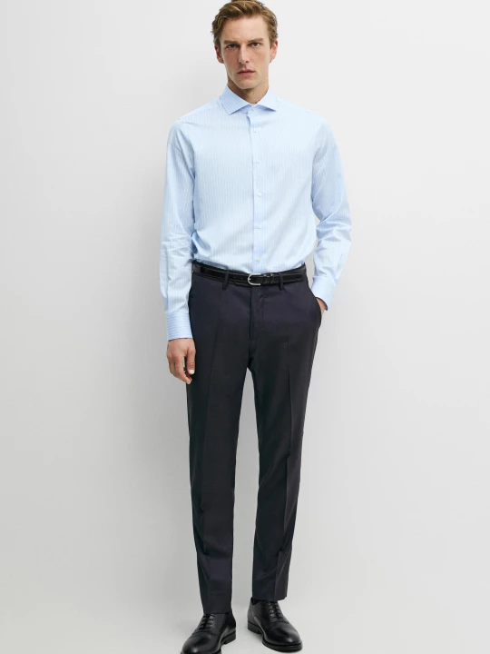Zdjęcie produktu Bawełniana Koszula Slim Fit W Paski - Błękitny - Massimo Dutti - Male