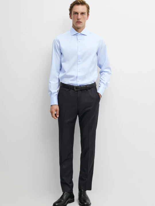 Zdjęcie produktu Bawełniana Koszula Slim Ze Wzmocnionym Mankietem - Wyblak?Y Niebieski - Massimo Dutti - Male