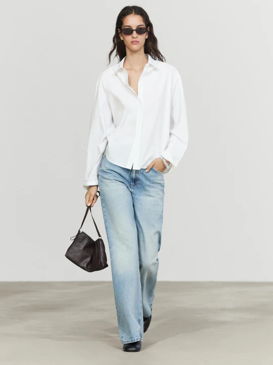 Zdjęcie produktu Bawełniana Koszula Z Popeliny Z Detalem Na Plecach - Biały - Massimo Dutti - Female