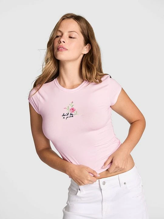 Zdjęcie produktu Bawełniana koszulka baby tee Victoria's Secret Różowy