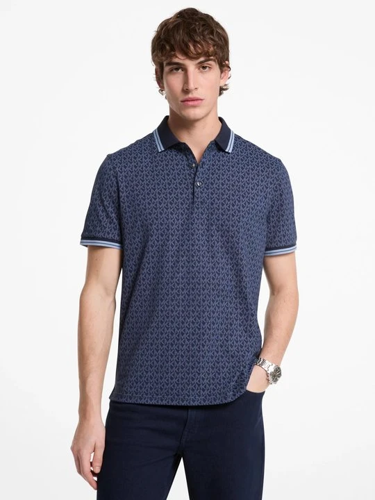 Zdjęcie produktu Bawełniana koszulka polo Greenwich z nadrukiem z charakterystycznym logo Michael Kors PÓŁNOC (Niebieski)