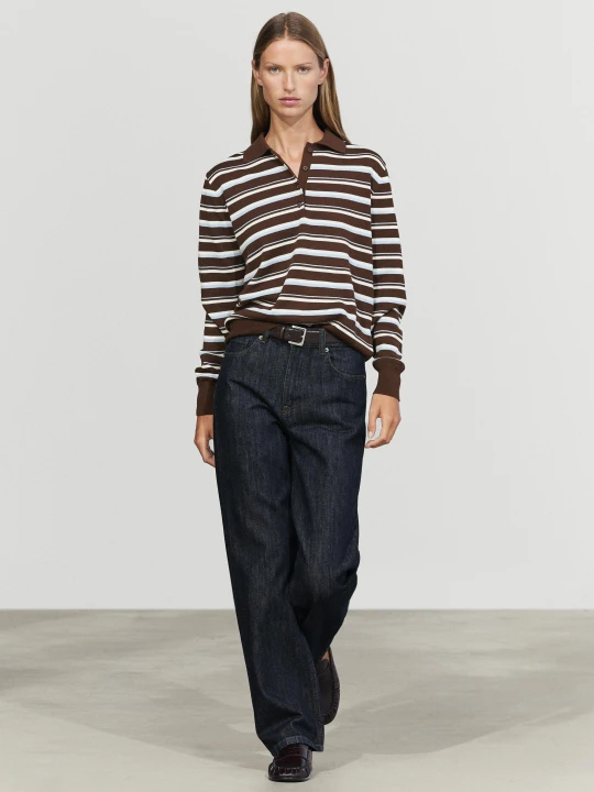 Zdjęcie produktu Bawełniana Koszulka Polo W Paski - Brązowy - Massimo Dutti - Female