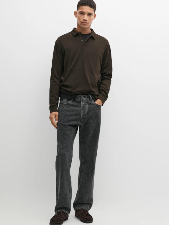 Zdjęcie produktu Bawełniana Koszulka Polo Z Długim Rękawem - Czekoladowy - Massimo Dutti - Male