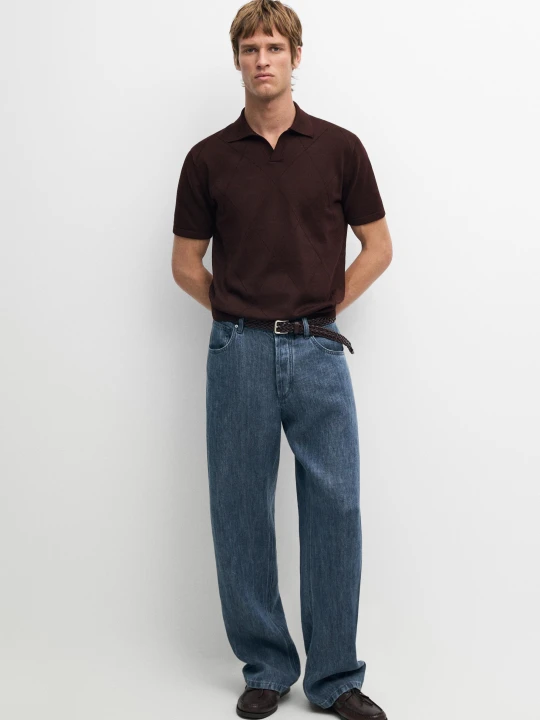 Zdjęcie produktu Bawełniana Koszulka Polo Z Intarsją - Bordowy - Massimo Dutti - Male