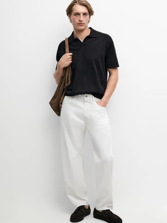 Zdjęcie produktu Bawełniana Koszulka Polo Z Intarsją - Granatowy - Massimo Dutti - Male