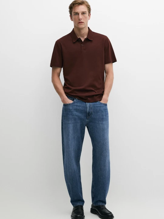 Zdjęcie produktu Bawełniana Koszulka Polo Z Krótkim Rękawem - Szarobrązowy - Massimo Dutti - Male