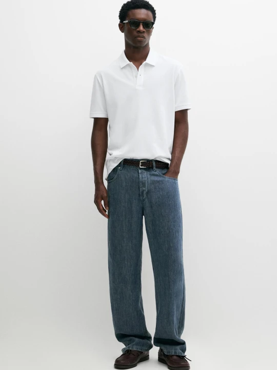 Zdjęcie produktu Bawełniana Koszulka Polo Z Piki O Drobnej Fakturze - Biały - Massimo Dutti - Male