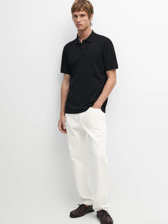 Zdjęcie produktu Bawełniana Koszulka Polo Z Piki O Drobnej Fakturze - Czarny - - Massimo Dutti - Mężczyzna