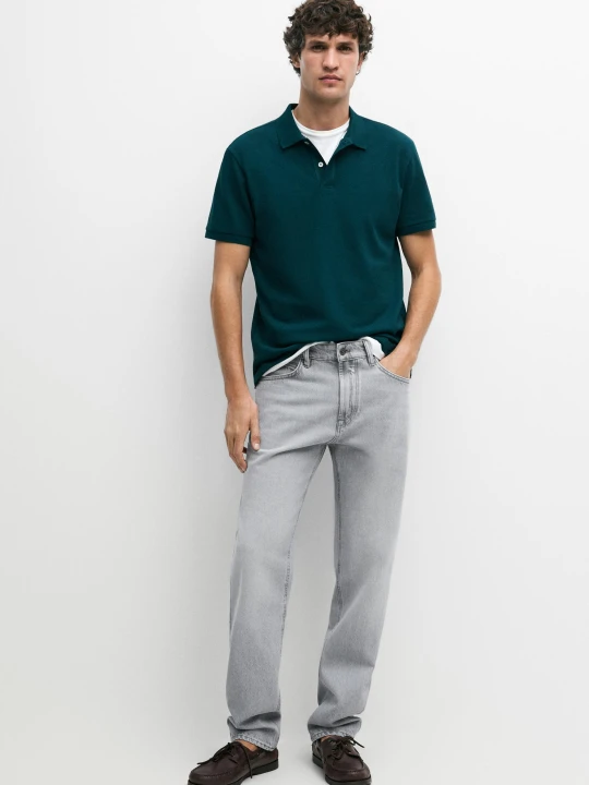 Zdjęcie produktu Bawełniana Koszulka Polo Z Piki O Drobnej Fakturze - Zielono-Niebieski - - Massimo Dutti - Mężczyzna