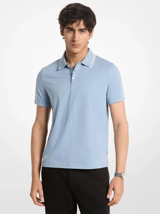 Zdjęcie produktu Bawełniana koszulka polo z wykończeniem z logo Michael Kors CHAMBRAY (Niebieski)