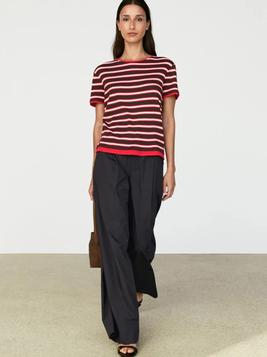 Zdjęcie produktu Bawełniana Koszulka W Paski Z Krótkim Rękawem - Czerwony - Massimo Dutti - Female