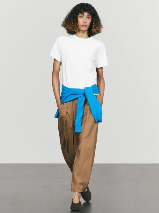 Zdjęcie produktu Bawełniana Koszulka Z Krótkim Rękawem - Biały Złamany - Massimo Dutti - Female