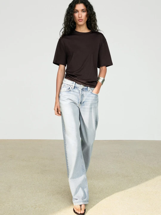 Zdjęcie produktu Bawełniana Koszulka Z Krótkim Rękawem - Brązowy - Massimo Dutti - Female