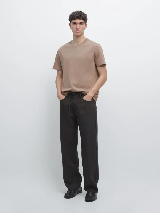 Zdjęcie produktu Bawełniana Koszulka Z Krótkim Rękawem - Brązowy - - Massimo Dutti - Mężczyzna