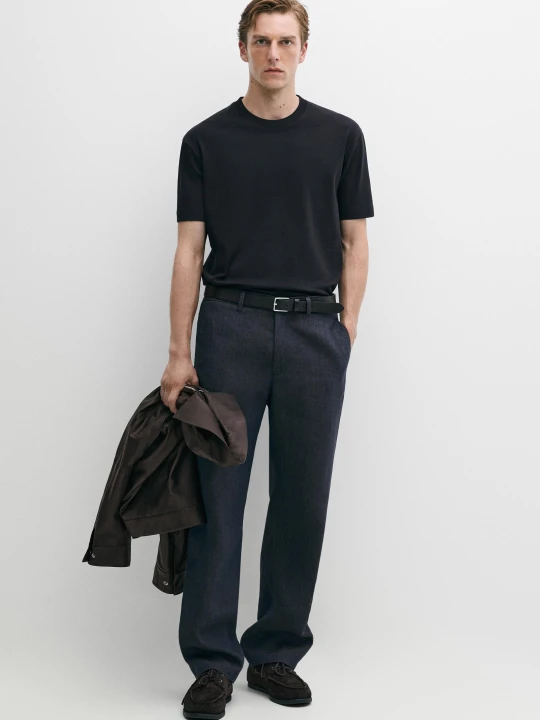 Zdjęcie produktu Bawełniana Koszulka Z Krótkim Rękawem - Granatowy - - Massimo Dutti - Mężczyzna