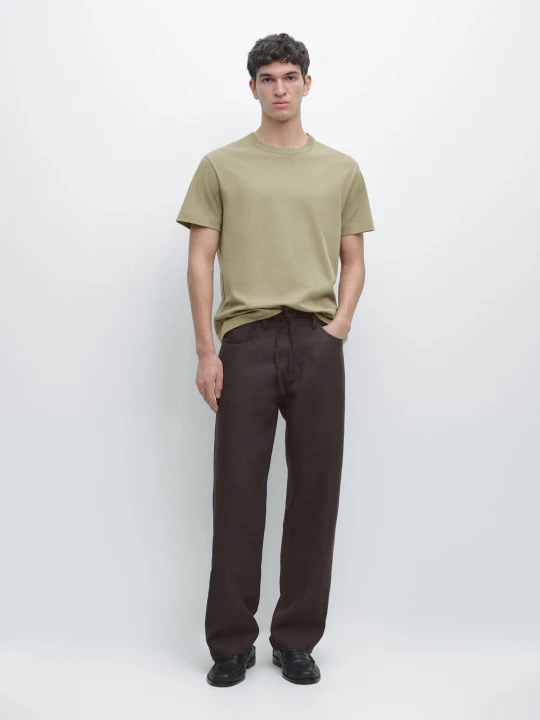 Zdjęcie produktu Bawełniana Koszulka Z Krótkim Rękawem - Pistacjowy - - Massimo Dutti - Mężczyzna