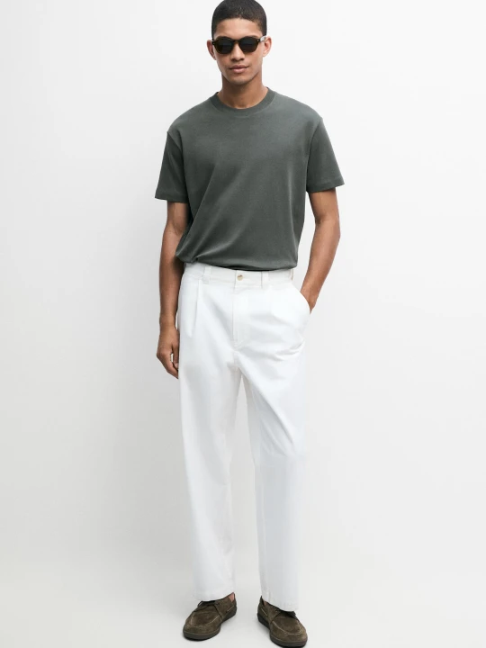 Zdjęcie produktu Bawełniana Koszulka Z Krótkim Rękawem - Zielony - Massimo Dutti - Male