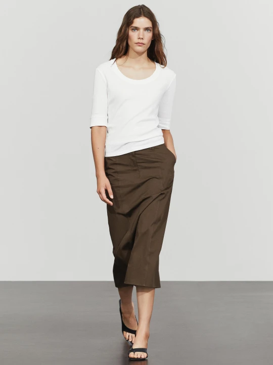 Zdjęcie produktu Bawełniana Koszulka Z Okrągłym Dekoltem - Biały Złamany - Massimo Dutti - Female