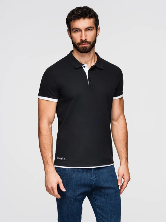 Zdjęcie produktu Bawełniana męska koszulka polo z kontrastowymi wykończeniami – czarna V8 - Rozmiar: S Ombre Clothing