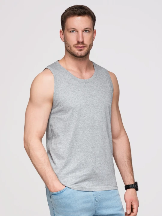 Zdjęcie produktu Bawełniana męska koszulka tank top BASIC – szary melanż V2 - Rozmiar: M Ombre Clothing
