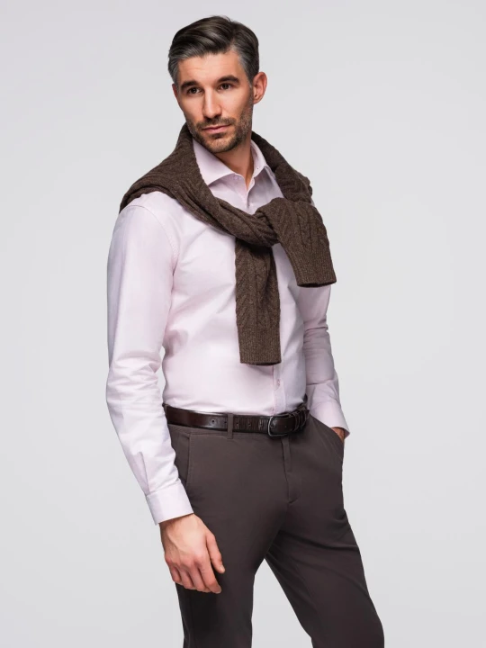 Zdjęcie produktu Bawełniana pastelowa męska koszula typu oxford – jasnoróżowa V1 - Rozmiar: XXL Ombre Clothing różowy