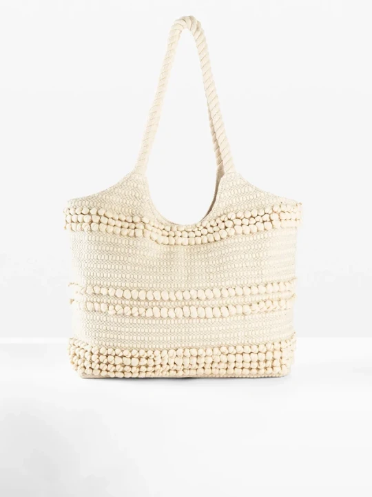 Zdjęcie produktu Bawełniana torba shopper o strukturalnym wyglądzie BonPrix beżowy