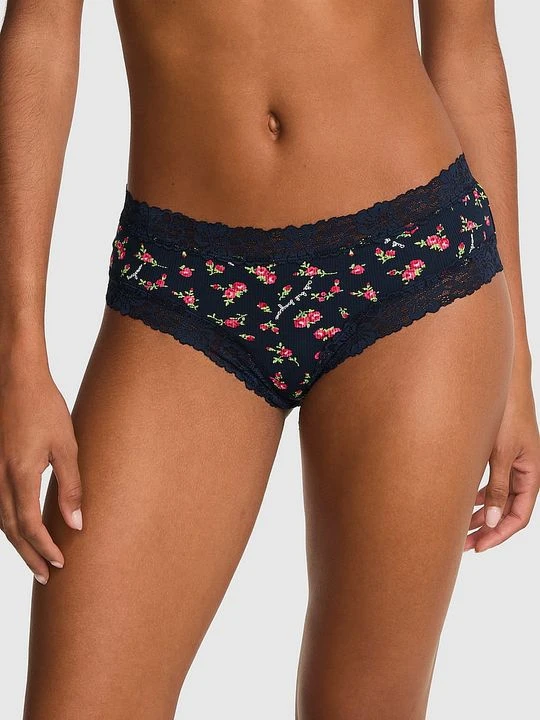 Zdjęcie produktu Bawełniane figi cheeky z koronkową lamówką PINK Wink Victoria's Secret
