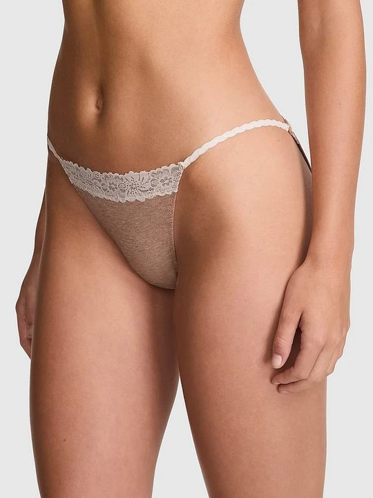 Zdjęcie produktu Bawełniane majtki bikini z koronką Victoria's Secret Beżowy