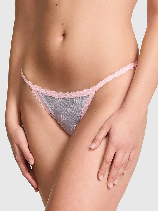 Zdjęcie produktu PINK Bawełniane majtki bikini z paseczkami i koronką Victoria's Secret