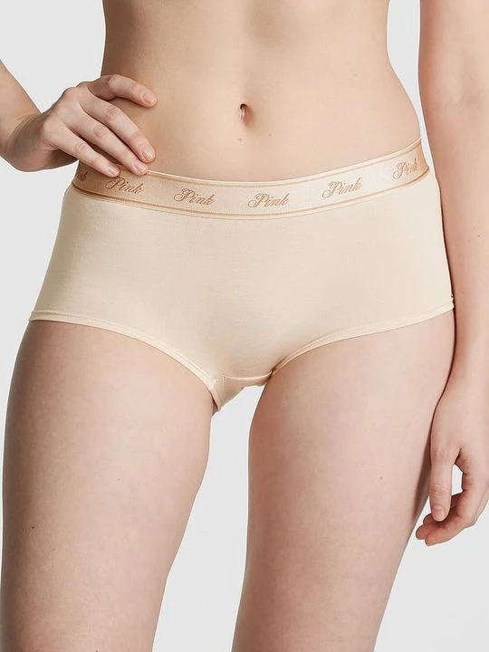 Zdjęcie produktu Bawełniane majtki Boyshort z logo Victoria's Secret Beżowy