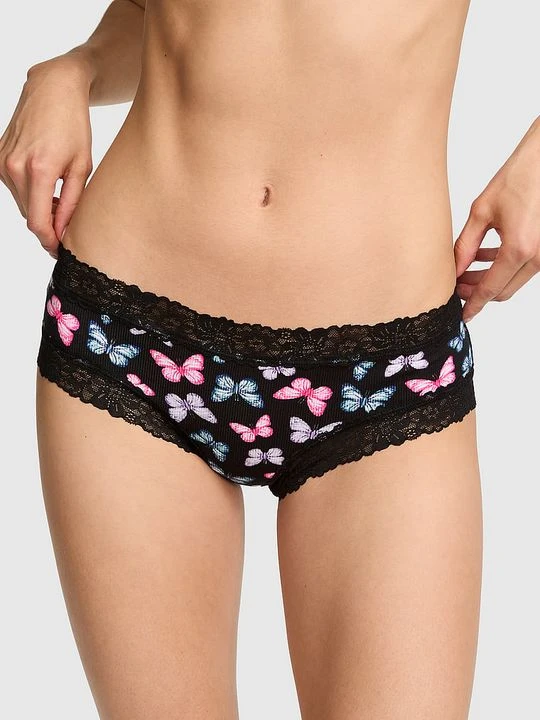 Zdjęcie produktu Bawełniane majtki cheeky z koronkowym wykończeniem Victoria's Secret Z nadrukiem