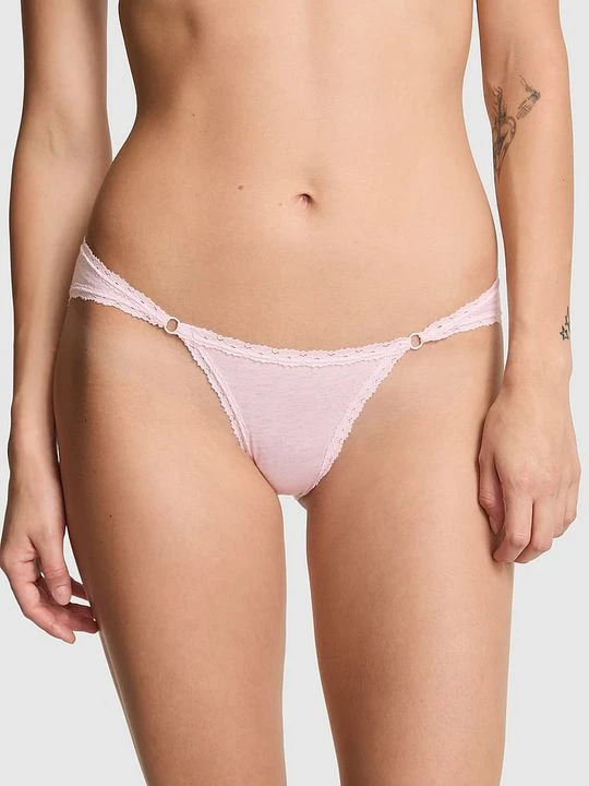 Zdjęcie produktu Bawełniane majtki Lace-Trim Low-Rise Cheeky Victoria's Secret Różowy