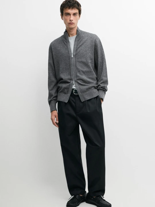 Zdjęcie produktu Bawełniane Spodnie Z Podwójnymi Zakładkami - Czarny - Massimo Dutti - Male