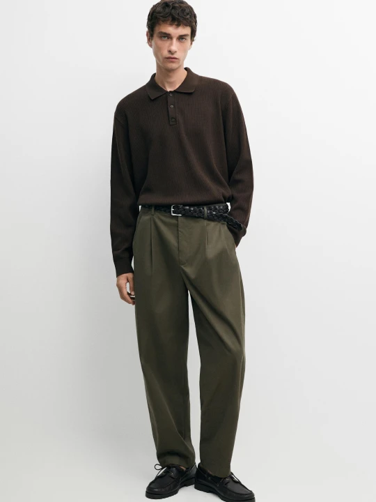 Zdjęcie produktu Bawełniane Spodnie Z Podwójnymi Zakładkami - Zielony - Massimo Dutti - Male