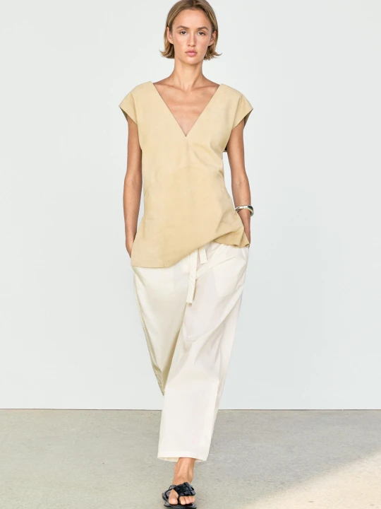 Zdjęcie produktu Bawełniane Spodnie Z Wiązaniem - Biały - Massimo Dutti - Female