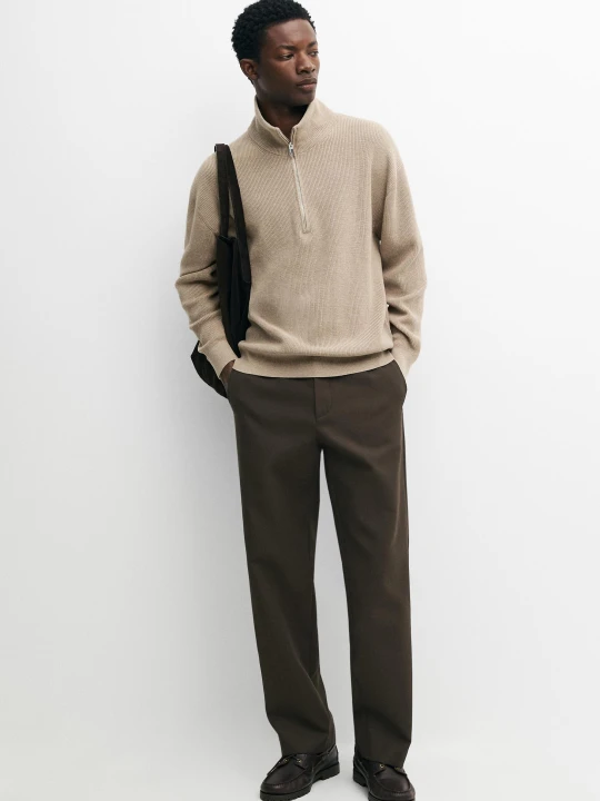 Zdjęcie produktu Bawełniane Spodnie Ze Ściągaczem W Pasie - Brązowy - Massimo Dutti - Male