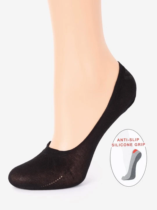 Zdjęcie produktu Bawełniane Stopki Damskie z Silikonem Cotton Anti-Slip Black Marilyn