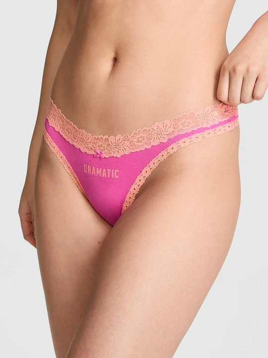 Zdjęcie produktu Bawełniane stringi z wysokim wycięciem i koronkowym wykończeniem Victoria's Secret Różowy