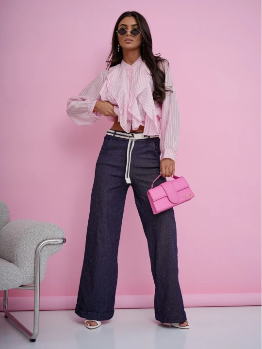 Zdjęcie produktu Bawełniane szerokie spodnie denim CADEN - granatowe  magmac 