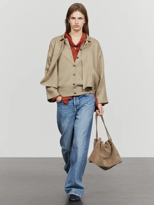 Zdjęcie produktu Bawełniano-Lniany Kardigan Z Kieszeniami - Zielonkawy - Massimo Dutti - Female