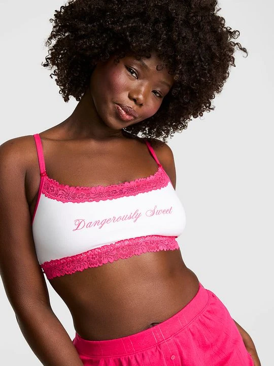 Zdjęcie produktu PINK Bawełniany biustonosz bralette z dekoltem w łódkę Victoria's Secret Biały